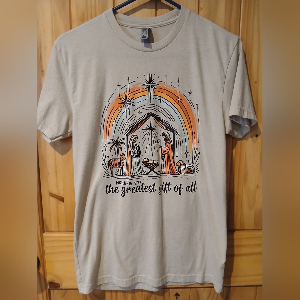 Next Level Apparel Cream Short Sleeve Tee With Nativity Size S